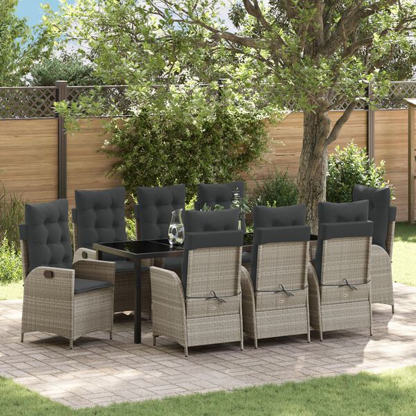 vidaXL Ensemble de salle &agrave; manger pour jardin 9 pcs Gris clair