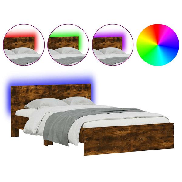 vidaXL Cadre de lit avec t&ecirc;te de lit et LED ch&ecirc;ne fum&eacute; 120x200 cm