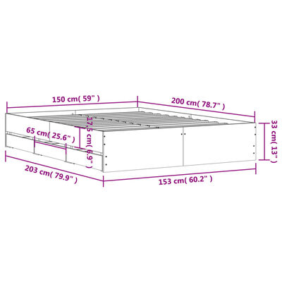 vidaXL Cadre de lit avec tiroirs sans matelas chêne fumé 150x200 cm