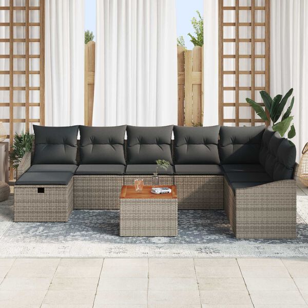 vidaXL Ensemble de canap&eacute; de jardin avec coussin 9 pcs Gris Poly rotin