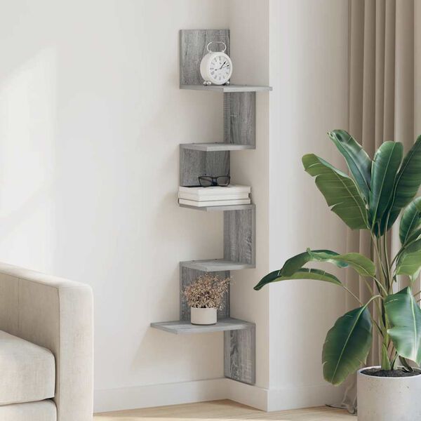 vidaXL &Eacute;tag&egrave;re d'angle murale sonoma gris 32x32x127,5 cm