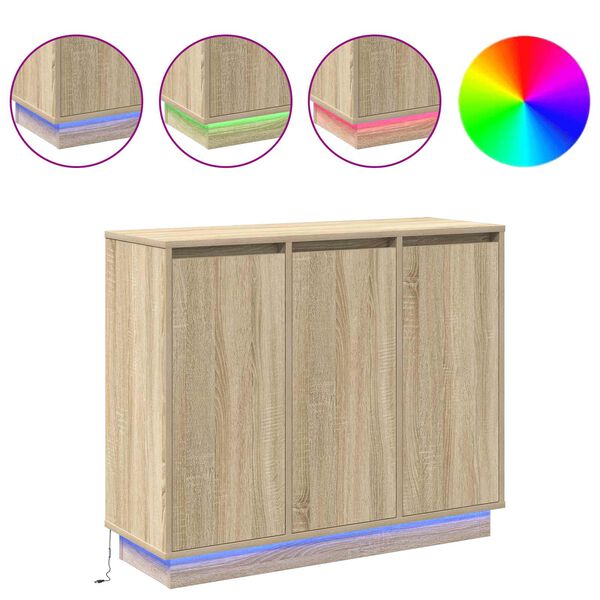 vidaXL Buffet LED Ch&ecirc;ne Sonoma 90 x 32 x 75 cm Bois d'ing&eacute;nierie