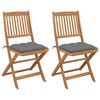 vidaXL Chaises pliantes (lot de 2) avec coussins, en bois d'acacia massif
