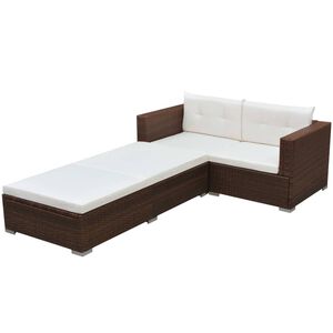 vidaXL Salon de jardin 3 pcs avec coussins R&eacute;sine tress&eacute;e Marron