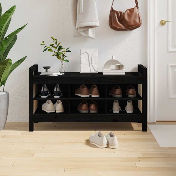 vidaXL Banc d'entr&eacute;e Noir 110x40x60 cm Bois de pin massif