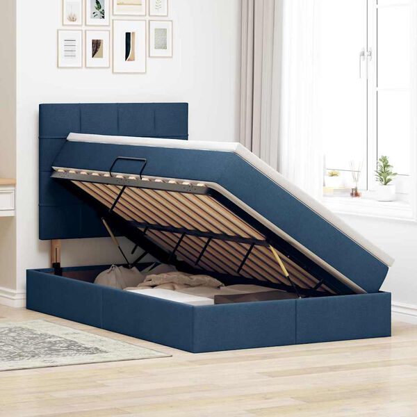 vidaXL Lit avec rangement et matelas Bleu 120 x 200 cm Polyester