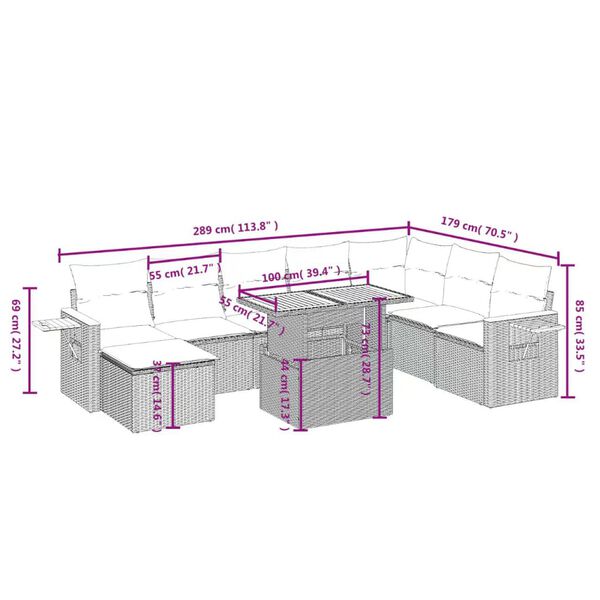 vidaXL Salon de jardin avec coussins 9 pcs beige r&eacute;sine tress&eacute;e