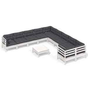vidaXL Salon de jardin 11 pcs avec coussins blanc bois de pin