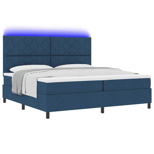 vidaXL Lit &agrave; ressorts avec matelas avec LED Bleu 200 x 200 cm tissu
