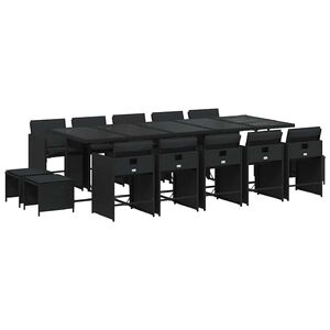 vidaXL Ensemble &agrave; manger de jardin 15 pcs coussins noir r&eacute;sine tress&eacute;e