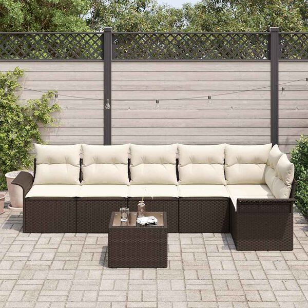 vidaXL Ensemble de canapé de jardin 7 pcs Marron polyrotin
