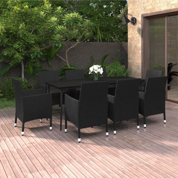 vidaXL Ensemble à manger de jardin coussins 9 pcs Résine tressée Verre