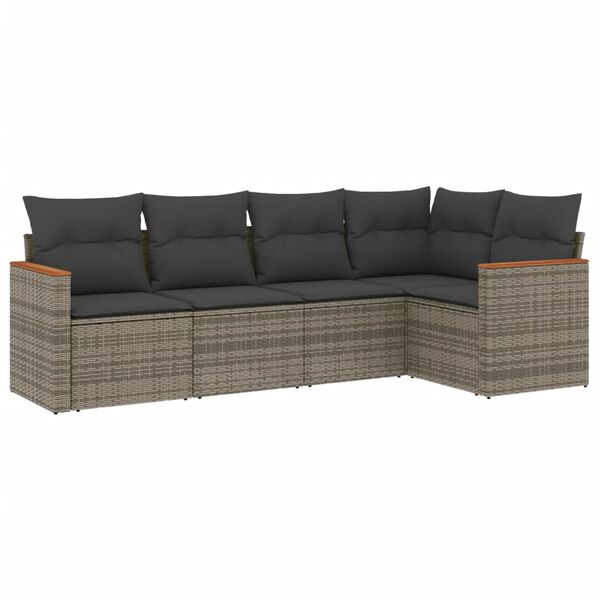 vidaXL Salon de jardin 5 pcs avec coussins gris r&eacute;sine tress&eacute;e