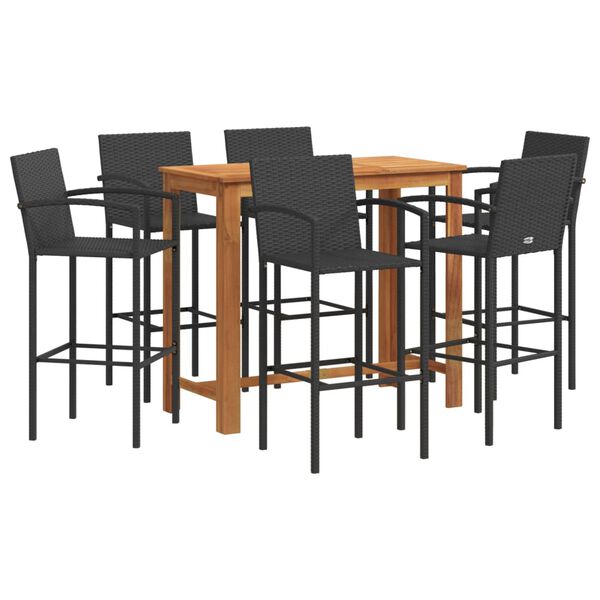 vidaXL Ensemble de bar de jardin 7 pcs noir bois massif acacia rotin