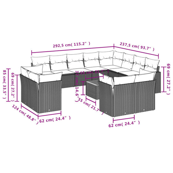 vidaXL Salon de jardin avec coussins 13 pcs gris r&eacute;sine tress&eacute;e
