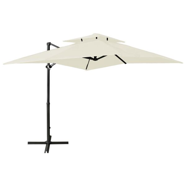 vidaXL Parasol de jardin en porte-&agrave;-faux &agrave; double toit sable