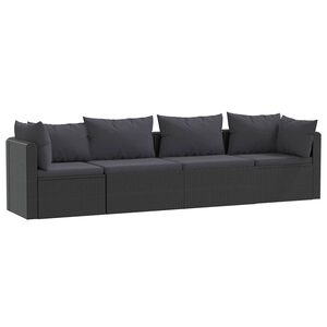 vidaXL Canap&eacute;s de jardin 4 pcs avec coussins R&eacute;sine tress&eacute;e Noir
