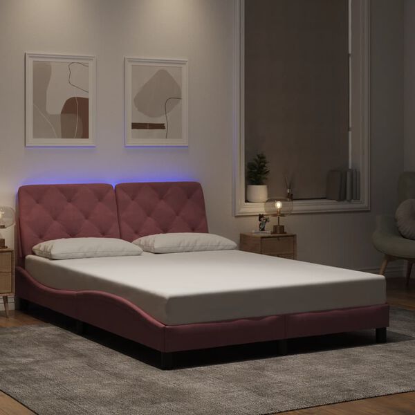 vidaXL Cadre de lit avec LED sans matelas rose 140x200 cm velours