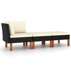 vidaXL Salon de jardin 3pcs R&eacute;sine tress&eacute;e et bois d'eucalyptus massif
