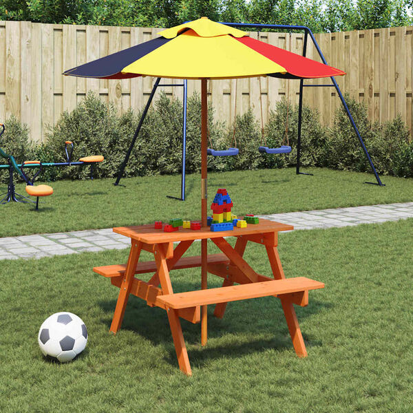 vidaXL Table de pique-nique pour 4 enfants avec trou de parasol sapin