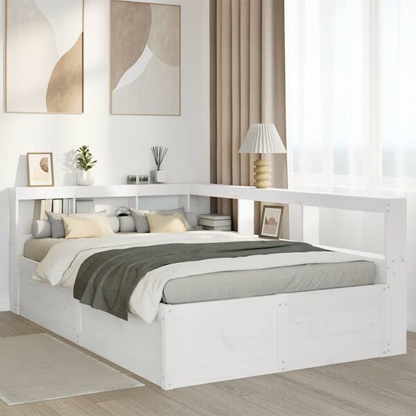 vidaXL Lit biblioth&egrave;que sans matelas blanc 135x190 cm bois pin massif