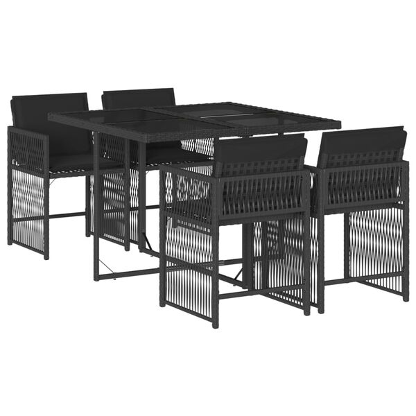 vidaXL Ensemble &agrave; manger de jardin coussins 5pcs Noir R&eacute;sine tress&eacute;e