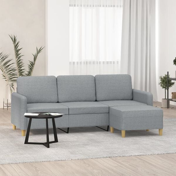 vidaXL Canap&eacute; &agrave; 3 places avec repose-pieds Gris clair 180 cm Tissu