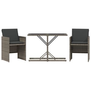 vidaXL Ensemble de bistro 3 pcs avec coussins gris r&eacute;sine tress&eacute;e