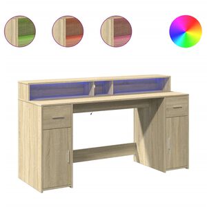 vidaXL Bureau avec lumi&egrave;res LED ch&ecirc;ne sonoma bois d'ing&eacute;nierie