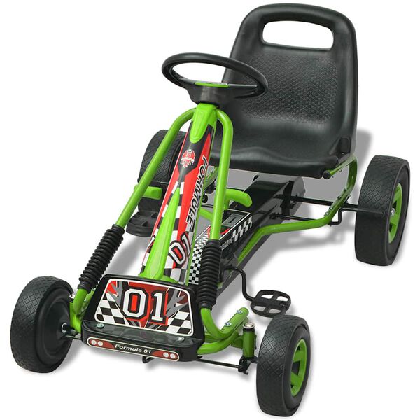 vidaXL Kart &agrave; p&eacute;dale avec si&egrave;ge ajustable Vert