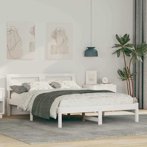 vidaXL Cadre de lit avec t&ecirc;te de lit Blanc 135 x 190 cm Pin massif