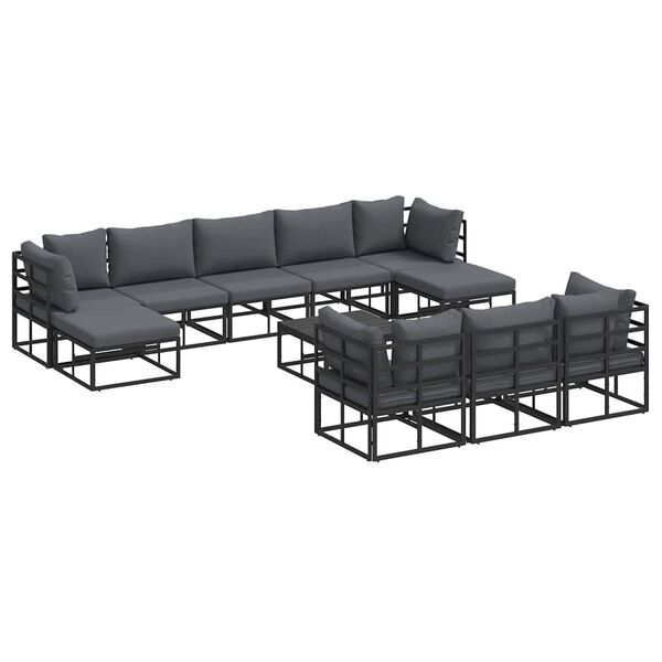 vidaXL Ensemble de canap&eacute; de jardin 11 pcs Noir Aluminium