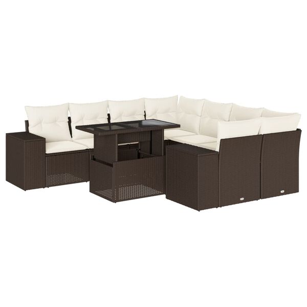 vidaXL Salon de jardin avec coussins 9 pcs marron r&eacute;sine tress&eacute;e