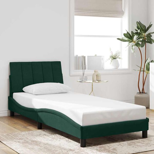 vidaXL Cadre de lit avec LED sans matelas Hanko vert fonc&eacute; 90x200 cm velours