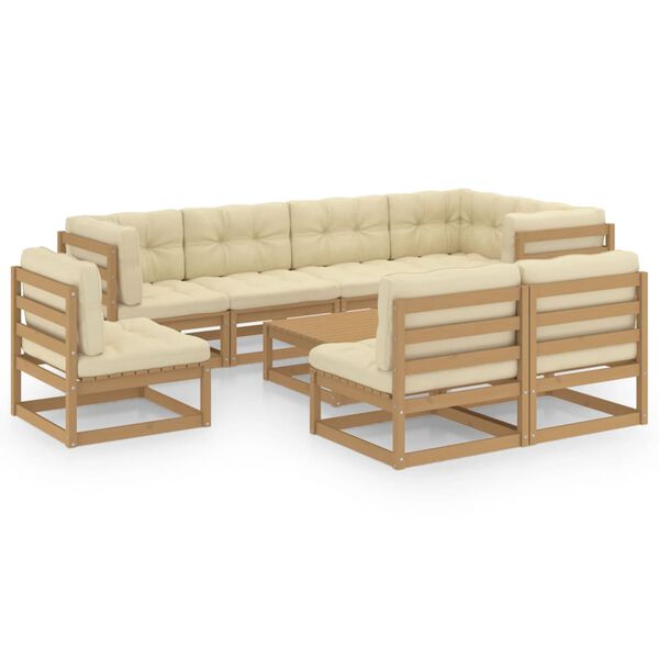 vidaXL Salon de jardin 9 pcs avec coussins Bois de pin massif