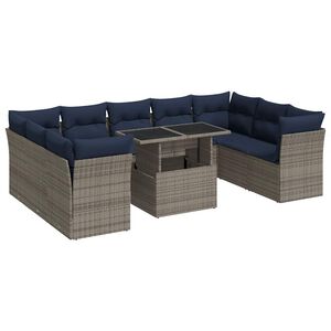 vidaXL Salon de jardin avec coussins 10 pcs gris r&eacute;sine tress&eacute;e acacia