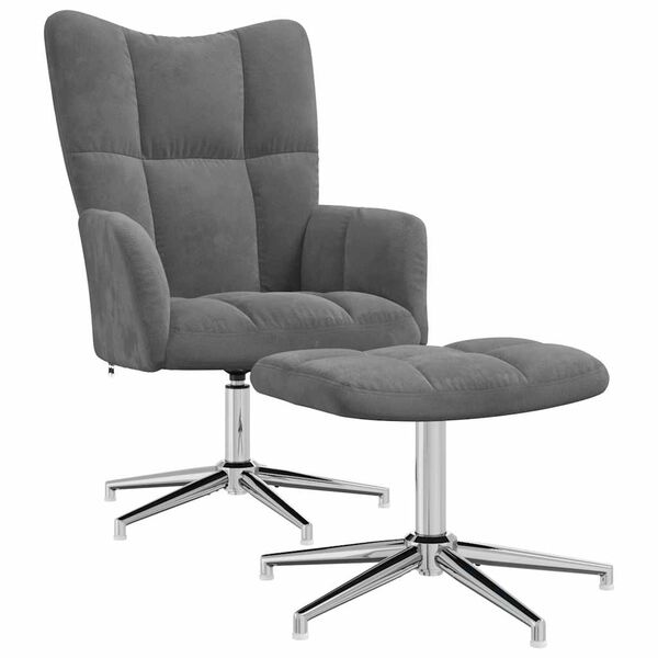 vidaXL Chaise de relaxation avec tabouret Gris fonc&eacute; Velours