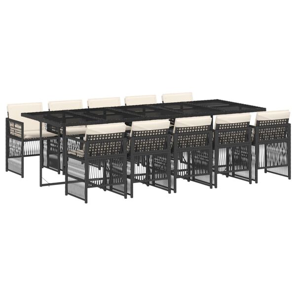 vidaXL Ensemble &agrave; manger de jardin 11 pcs coussins noir r&eacute;sine tress&eacute;e