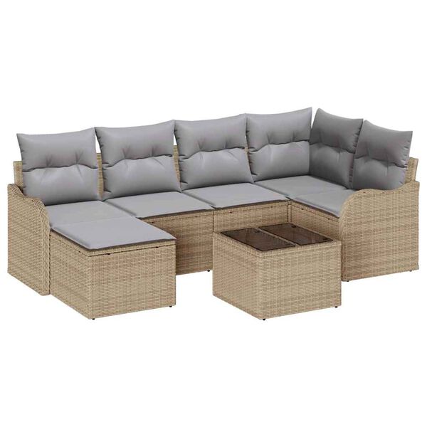 vidaXL Ensemble de canapé de jardin 7 pcs Beige Poly rotin