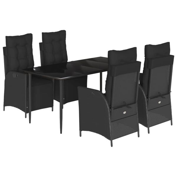 vidaXL Ensemble &agrave; manger de jardin coussins 5pcs Noir R&eacute;sine tress&eacute;e