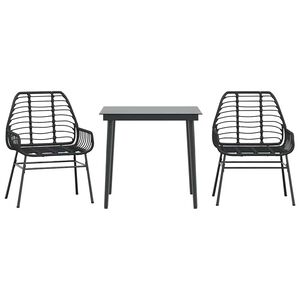 vidaXL Ensemble &agrave; manger de jardin 3 pcs noir r&eacute;sine tress&eacute;e verre