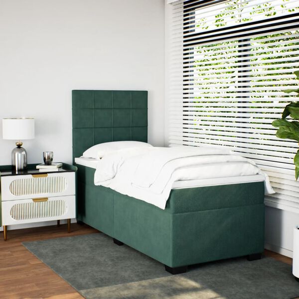 vidaXL Sommier &agrave; lattes de lit avec matelas Vert fonc&eacute; 90x200 cm