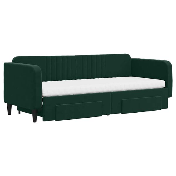 vidaXL Lit de jour avec gigogne et tiroirs vert fonc&eacute; 80x200cm velours
