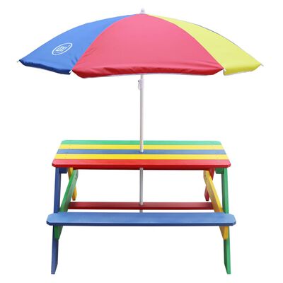 AXI Table de pique-nique pour enfants Nick avec parasol Arc-en-ciel