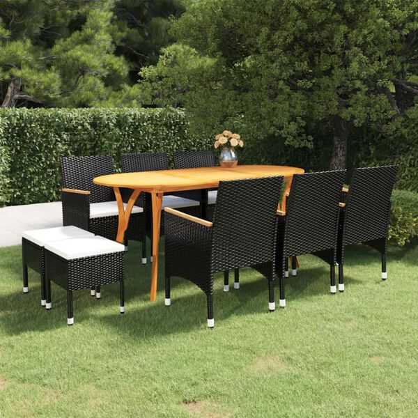 vidaXL Ensemble &agrave; manger de jardin 9 pcs Noir