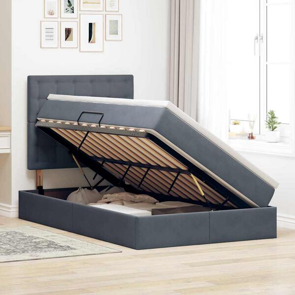 vidaXL Lit avec rangement et matelas Gris fonc&eacute; 120 x 190 cm Velours