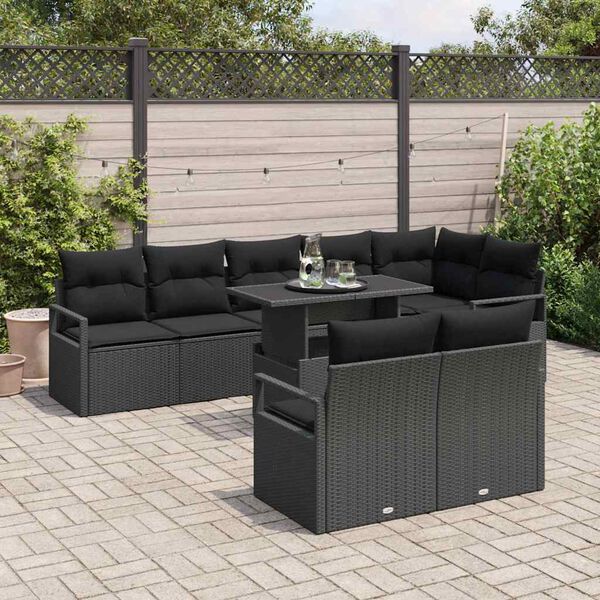 vidaXL Ensemble de canap&eacute; de jardin avec coussin 9 pcs Noir polyrotin