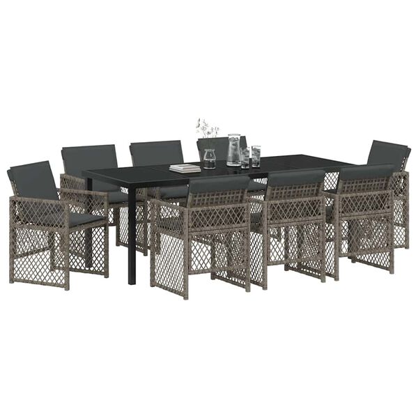 vidaXL Ensemble de salle &agrave; manger pour jardin 9 pcs Gris polyrotin