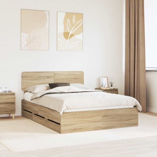 vidaXL Cadre de lit Ch&ecirc;ne Sonoma 150 x 200 cm Bois d&rsquo;ing&eacute;nierie