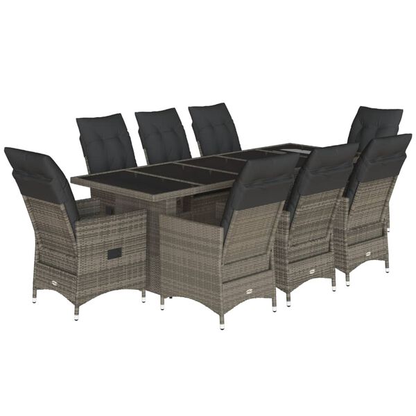 vidaXL Ensemble de bistro de jardin 9 pcs coussins gris poly rotin